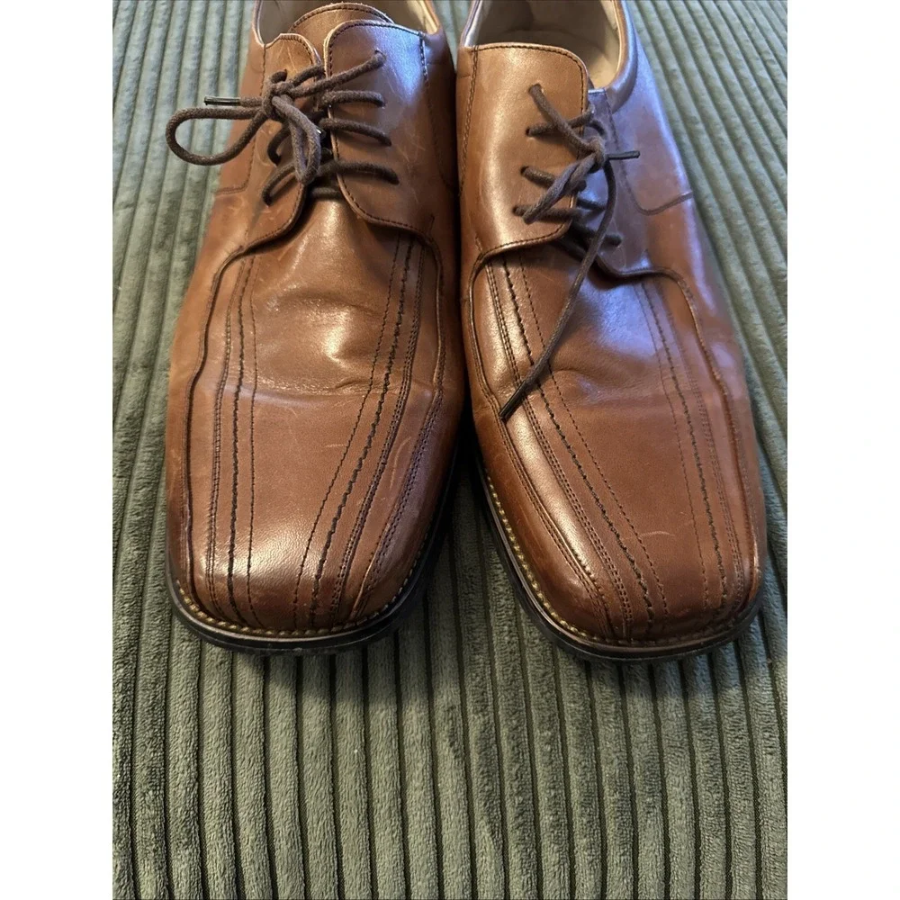 Stacy Adams Redzone Cognac 13 Wide Mens Square‎ Toe Leather Oxford Dress Shoes